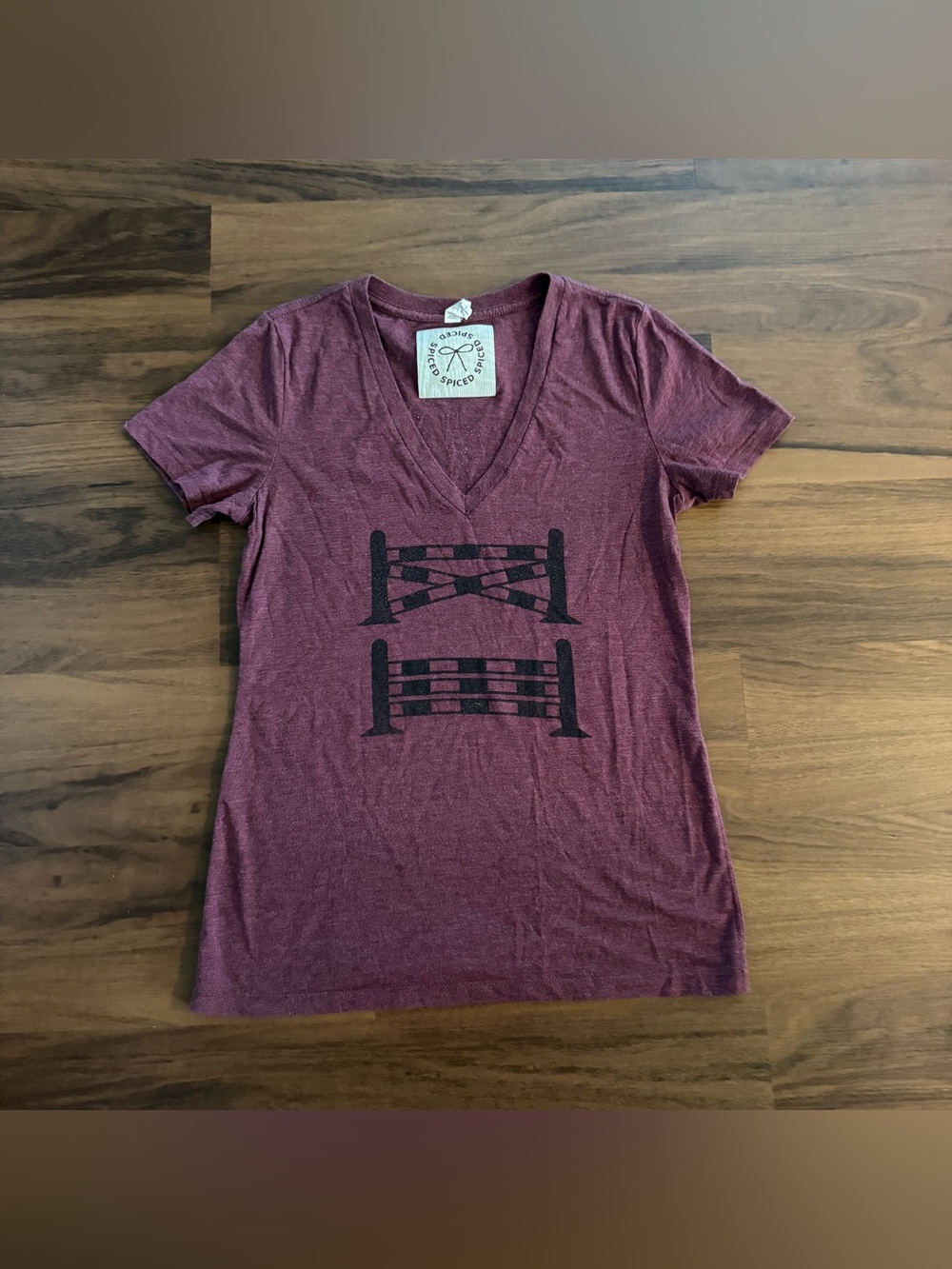 Women’s Large Burgundy Spiced Equestrian Shirt Sleeve Horseback Riding T-Shirt